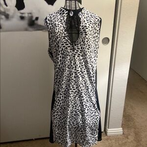 Tail Black and White Halter Midi Dress